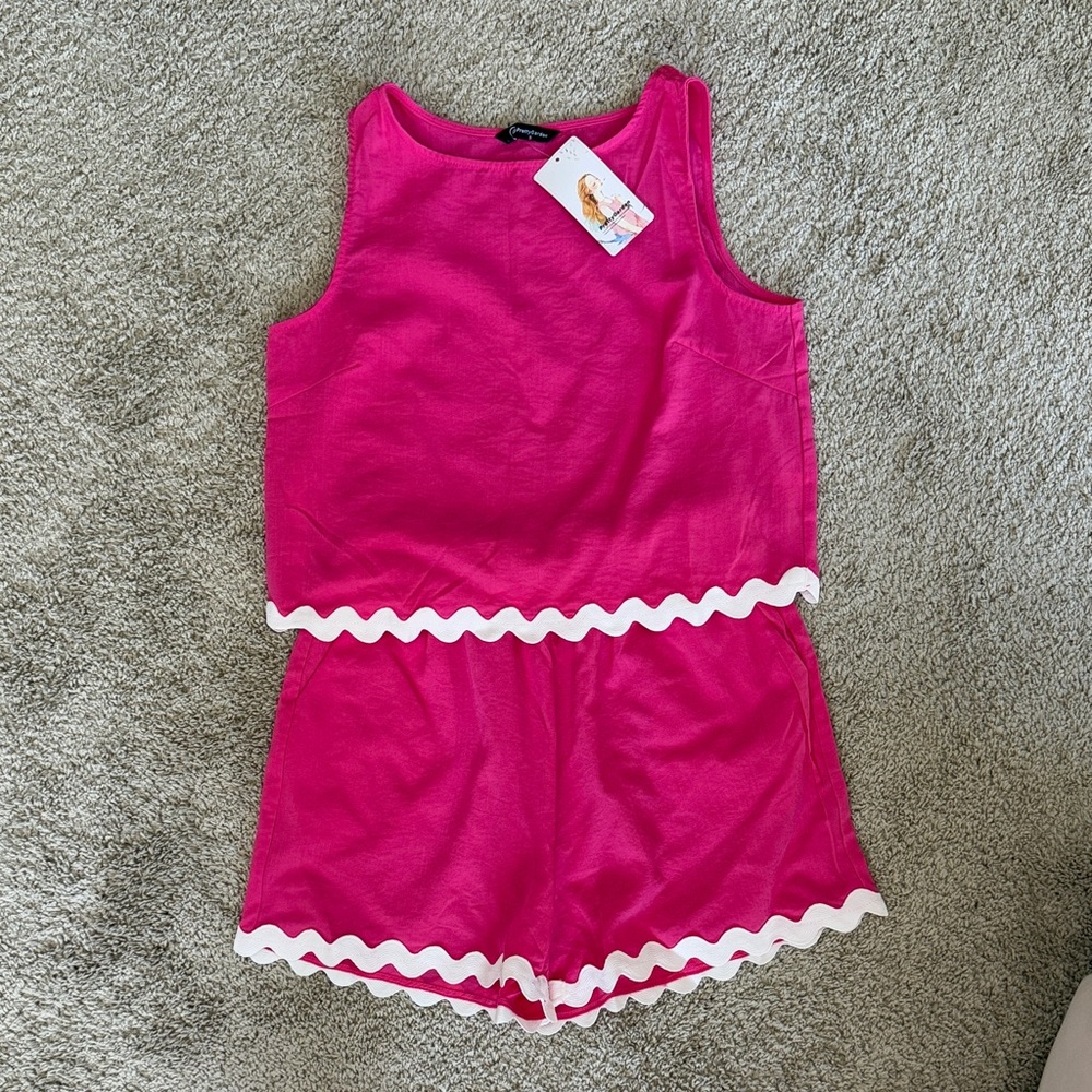 Pink and white top and shorts